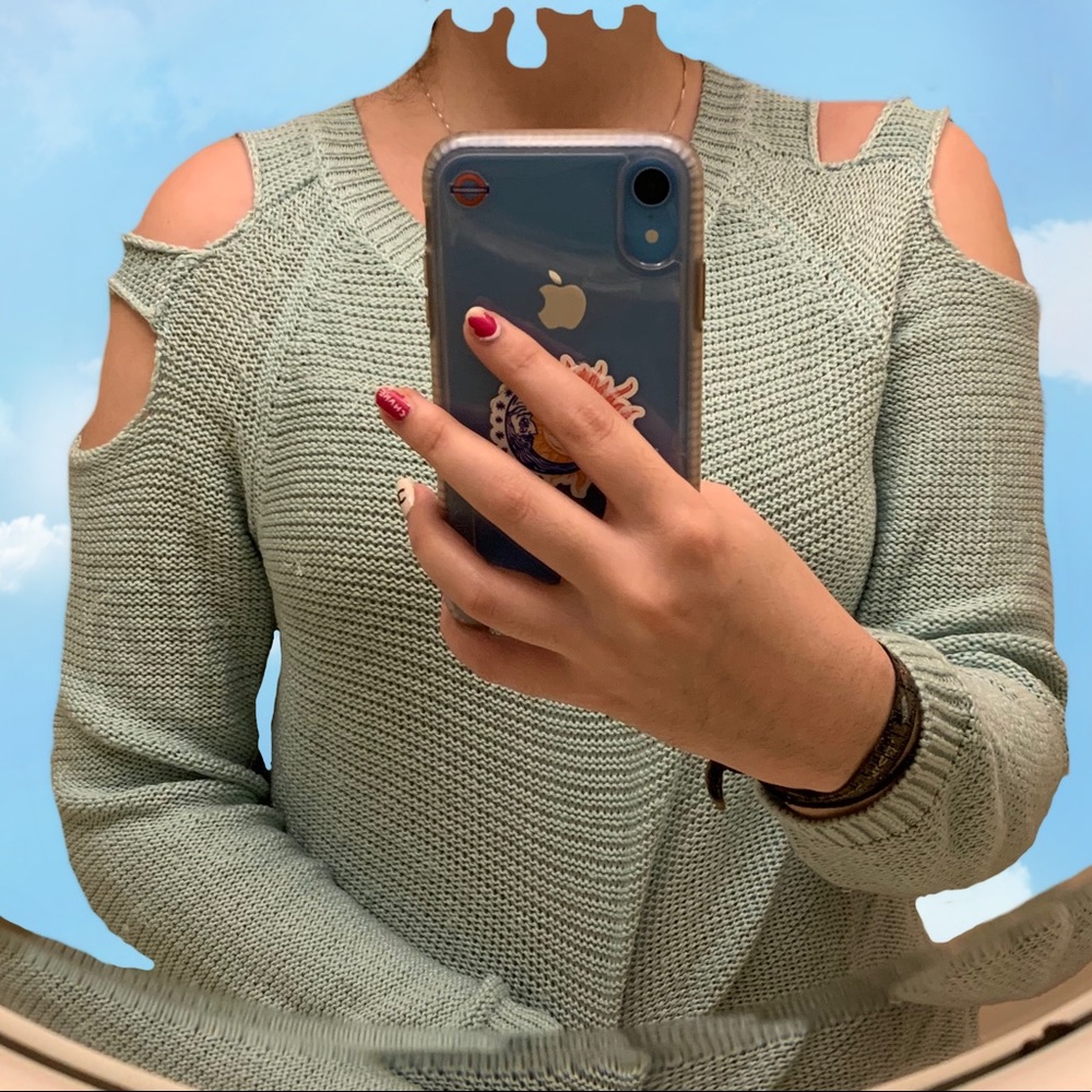 Seafoam green cutout sweater from Tobi